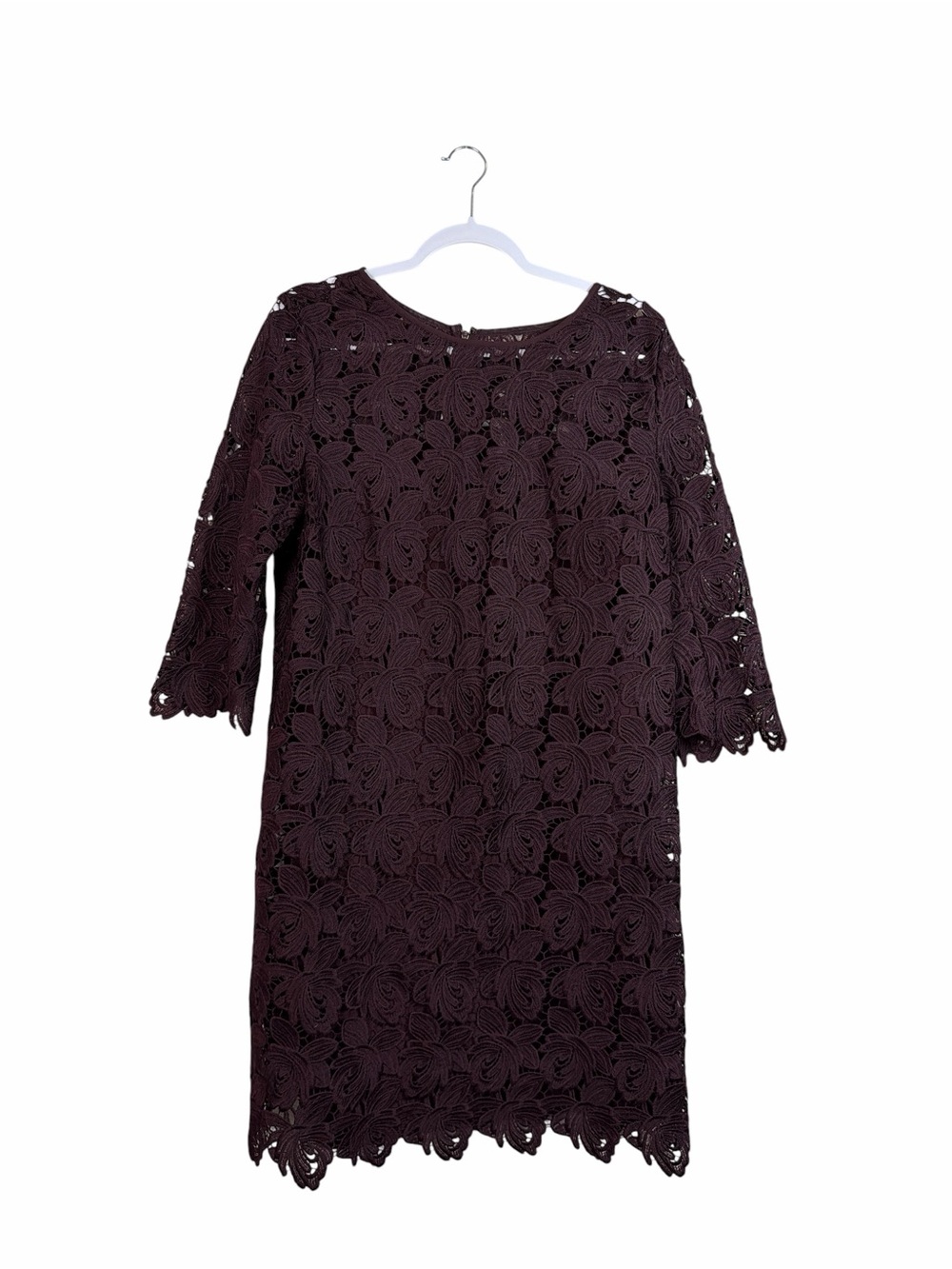 LOFT Women’s Size 12 Burgundy Floral Lace 3/4 Sleeve Sheath Dress